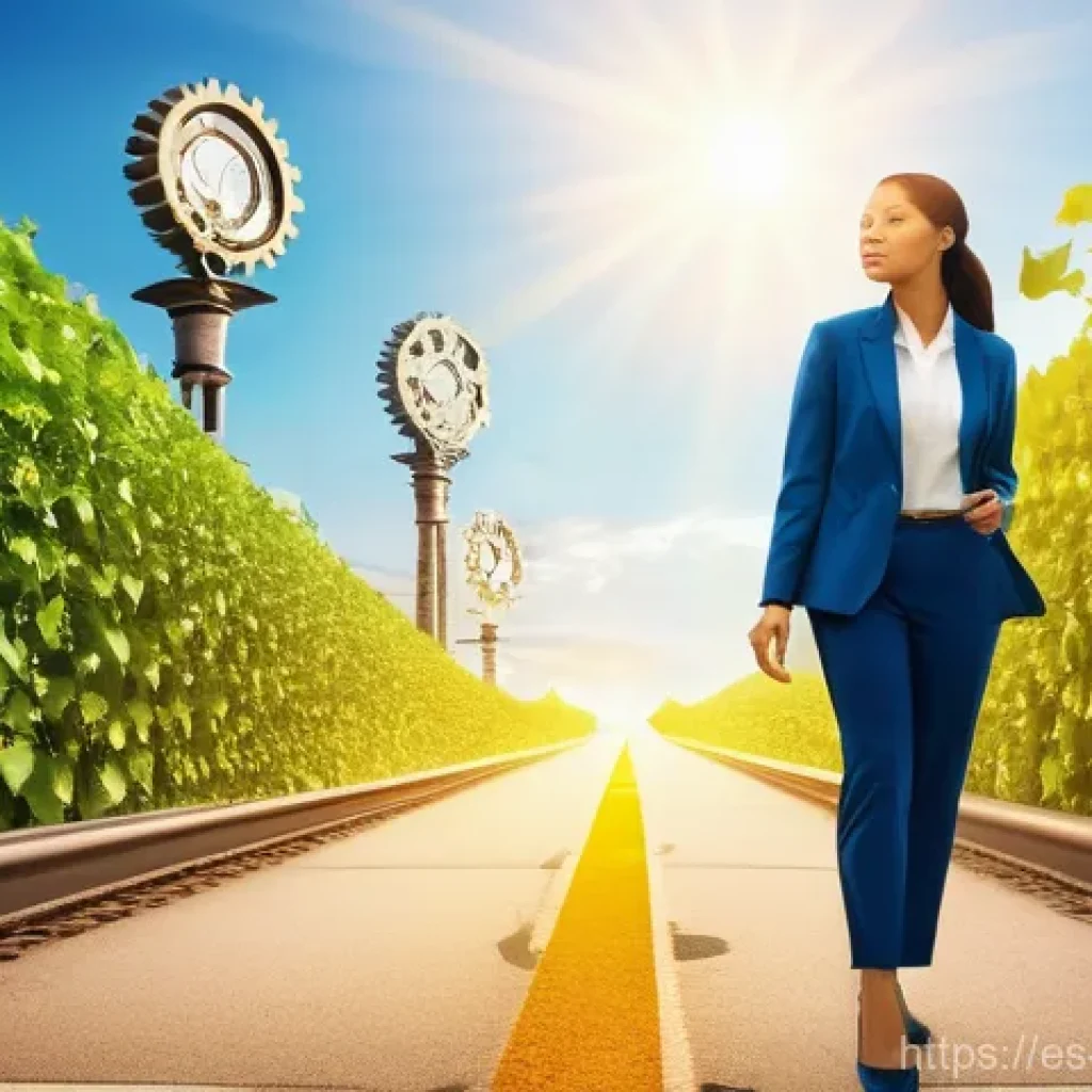 효과적인 미션 스테이트먼트 수정 방법 - **Prompt:** A dynamic, inspiring image depicting an entrepreneur standing at a crossroads, represent...