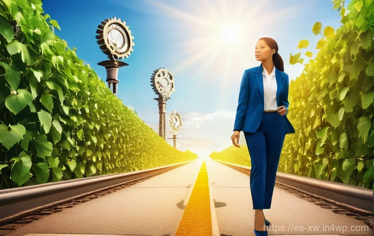 효과적인 미션 스테이트먼트 수정 방법 - **Prompt:** A dynamic, inspiring image depicting an entrepreneur standing at a crossroads, represent...