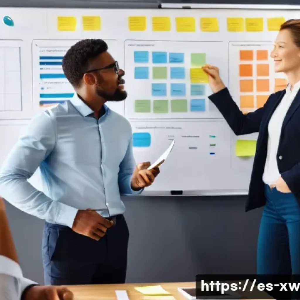 미션 스테이트먼트 작성의 효과적인 프레임워크 - A diverse team of professionals in a modern office setting passionately discussing core organization...