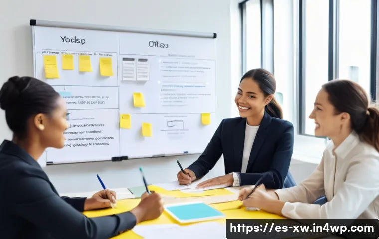 효과적인 미션 스테이트먼트의 작성 과정 - A diverse team of professionals in a modern office setting, engaged in a collaborative workshop to c...