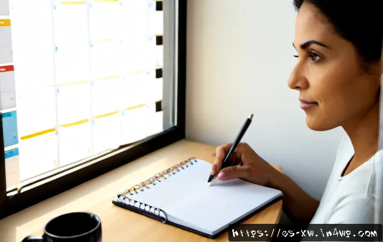 개인 미션 스테이트먼트 유지 관리 방법 - Photorealistic Hispanic woman in her 40s reviewing her personal goals at a tidy home office desk, bl...